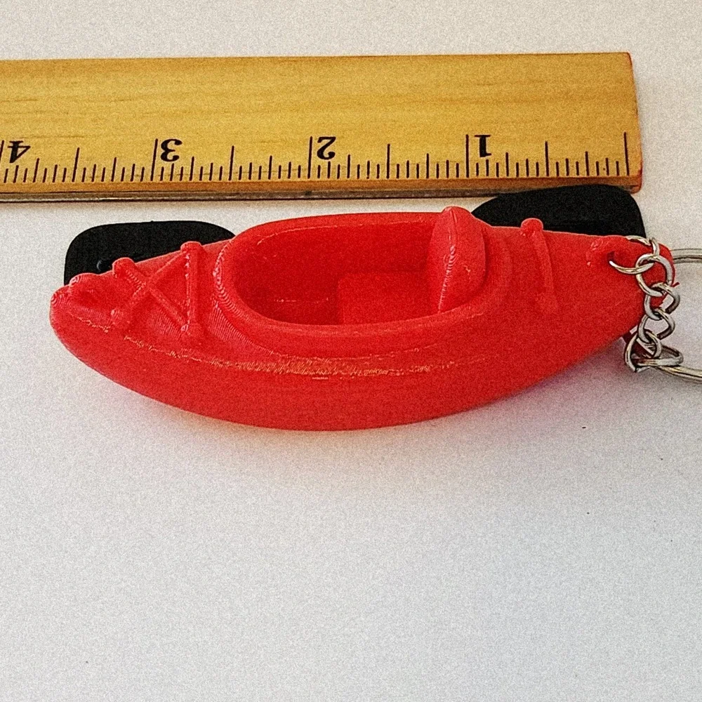 Unbranded Red Kayak Keychain with Black Paddle Miniature Outdoor Charm 3.25